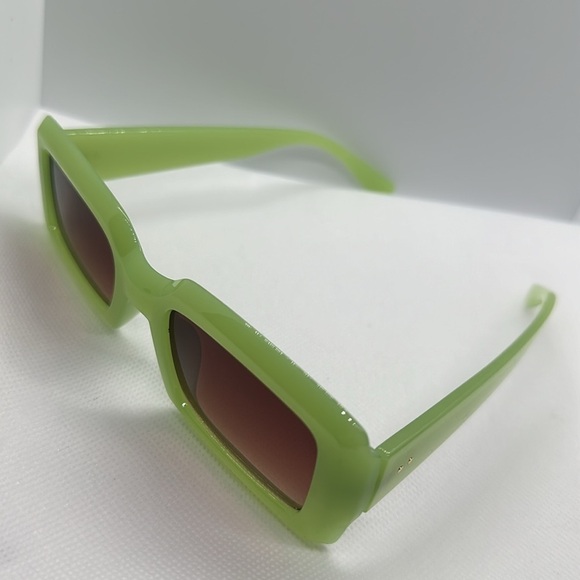 NWT Trendy Lime Green Rectangle Sunglasses | Retro 90s Chunky Frame UV400 Shades main image 11